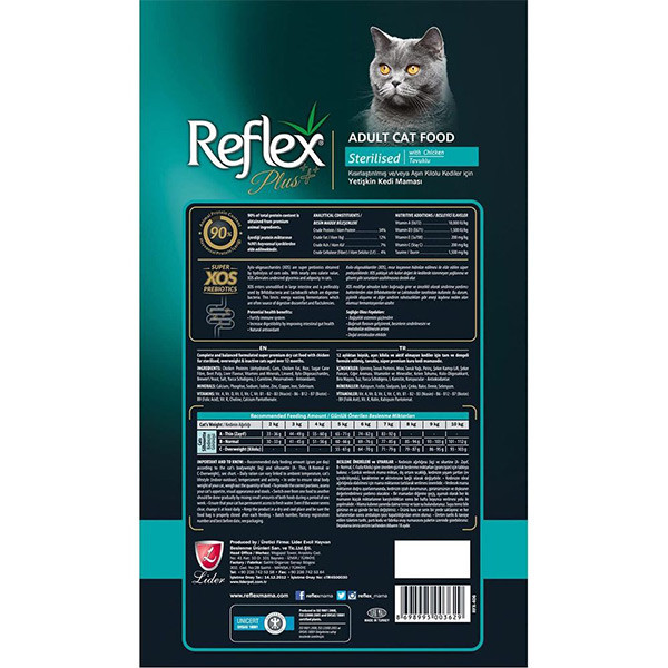 غذای خشک گربه عقیم شده رفلکس پلاس Reflex Plus با طعم مرغ وزن 1 کیلوگرم