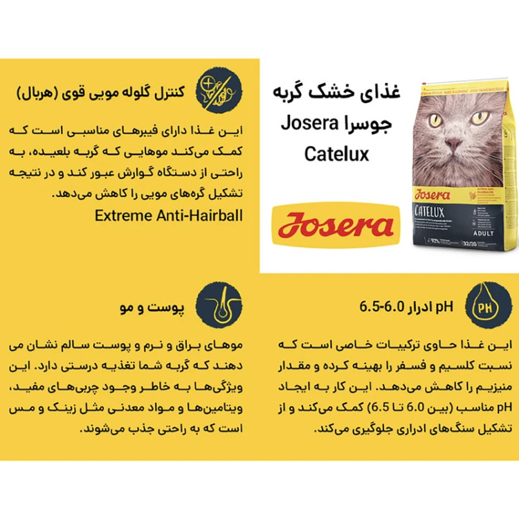 غذای خشک گربه جوسرا مدل Catelux مناسب سلامت پوست و مو وزن 10 کیلوگرم